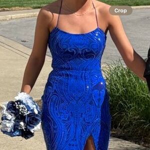 David's Bridal Royal Blue Backless Dress